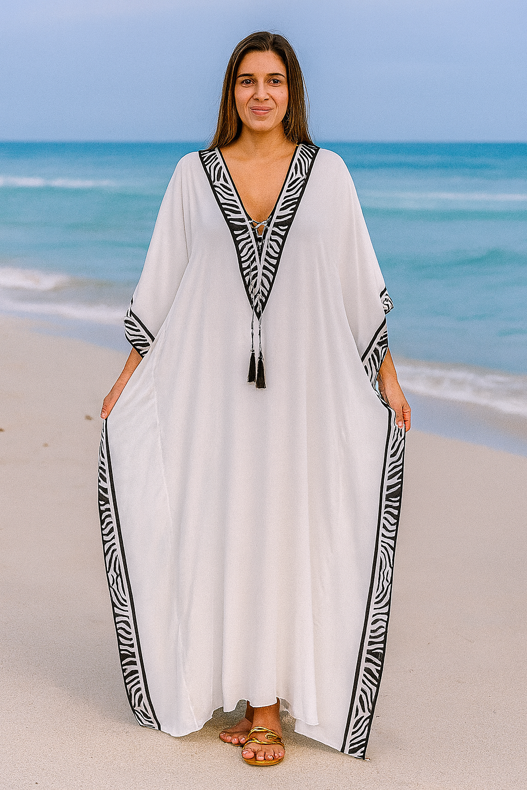 White Leopard 100% Silk Luxurious Coco Bella kaftan 12-20