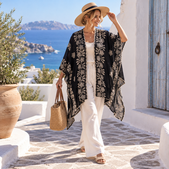 Black Embroidered Maya Coverup Kimono O/S 14-22