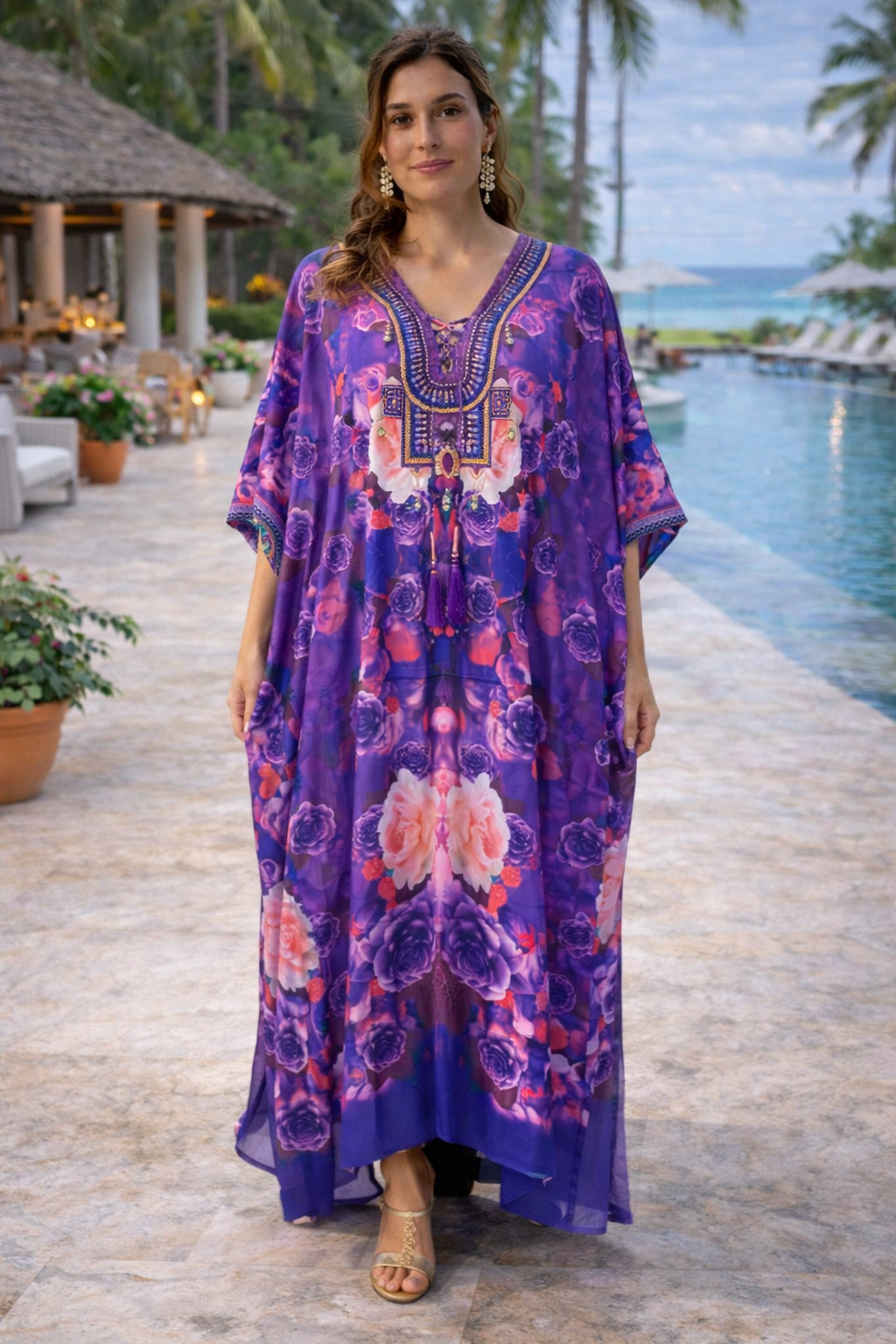 Maya Flora Fiesta Long Kaftan O/S AU 12-20