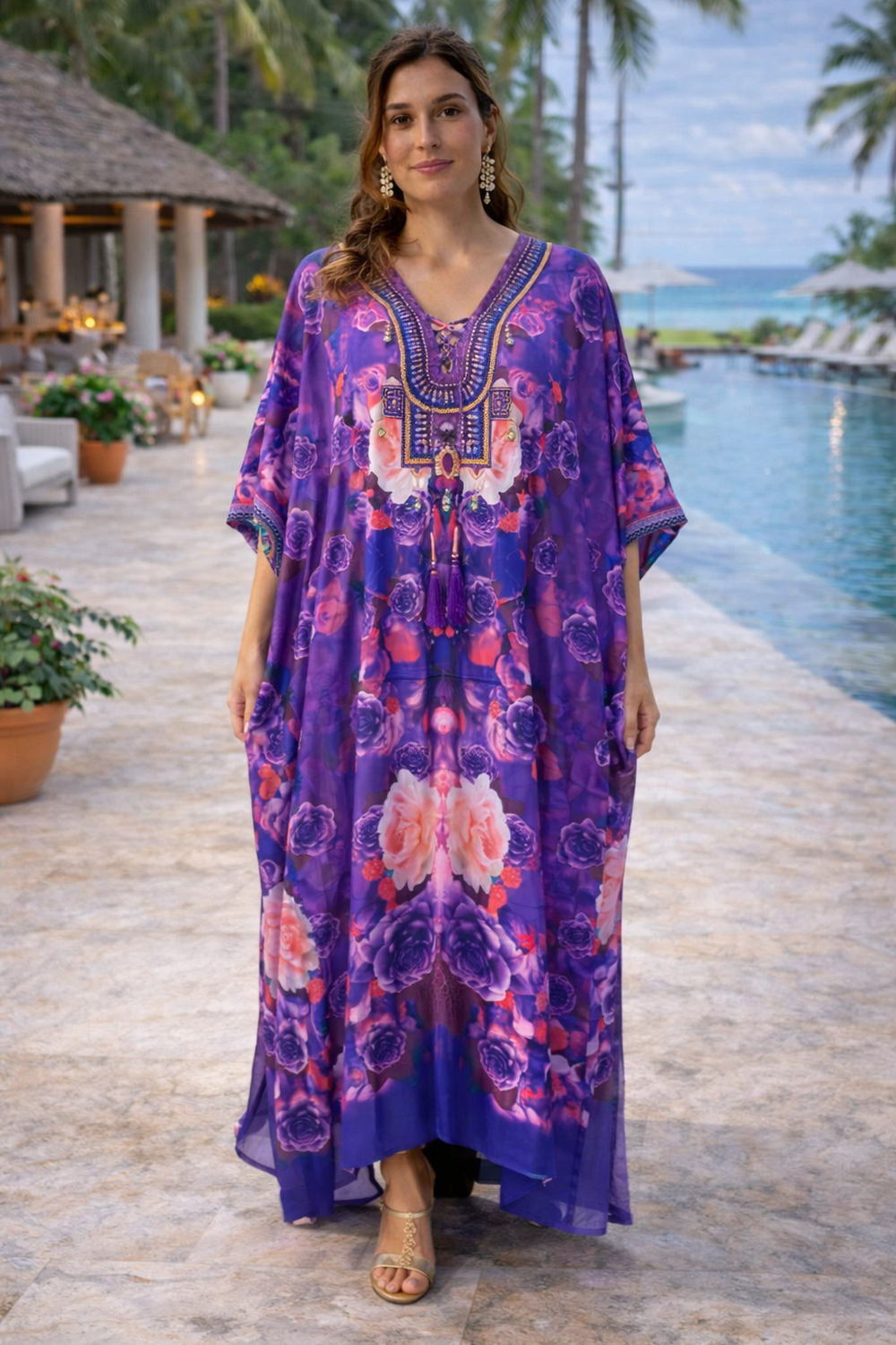 Maya Flora Fiesta Long Kaftan O/S AU 12-20