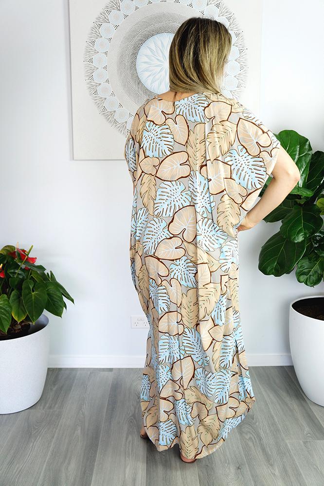 Taupe Coco Bella MIDI Cool Rayon cold shoulder Kaftan Dress-AU 10-18