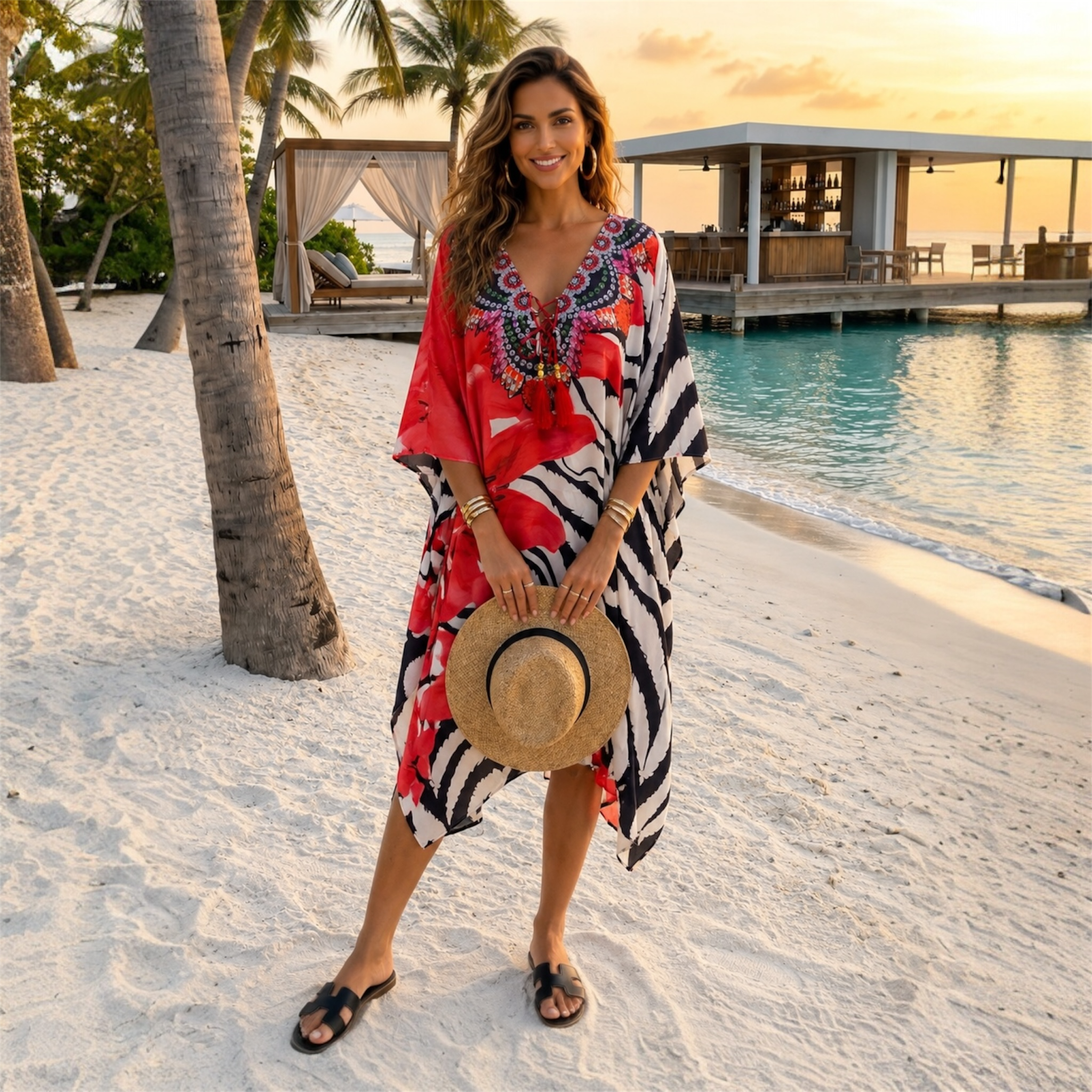 Coco Bella Silk Mix Front Tie Short kaftan  12-20 -More Style Available