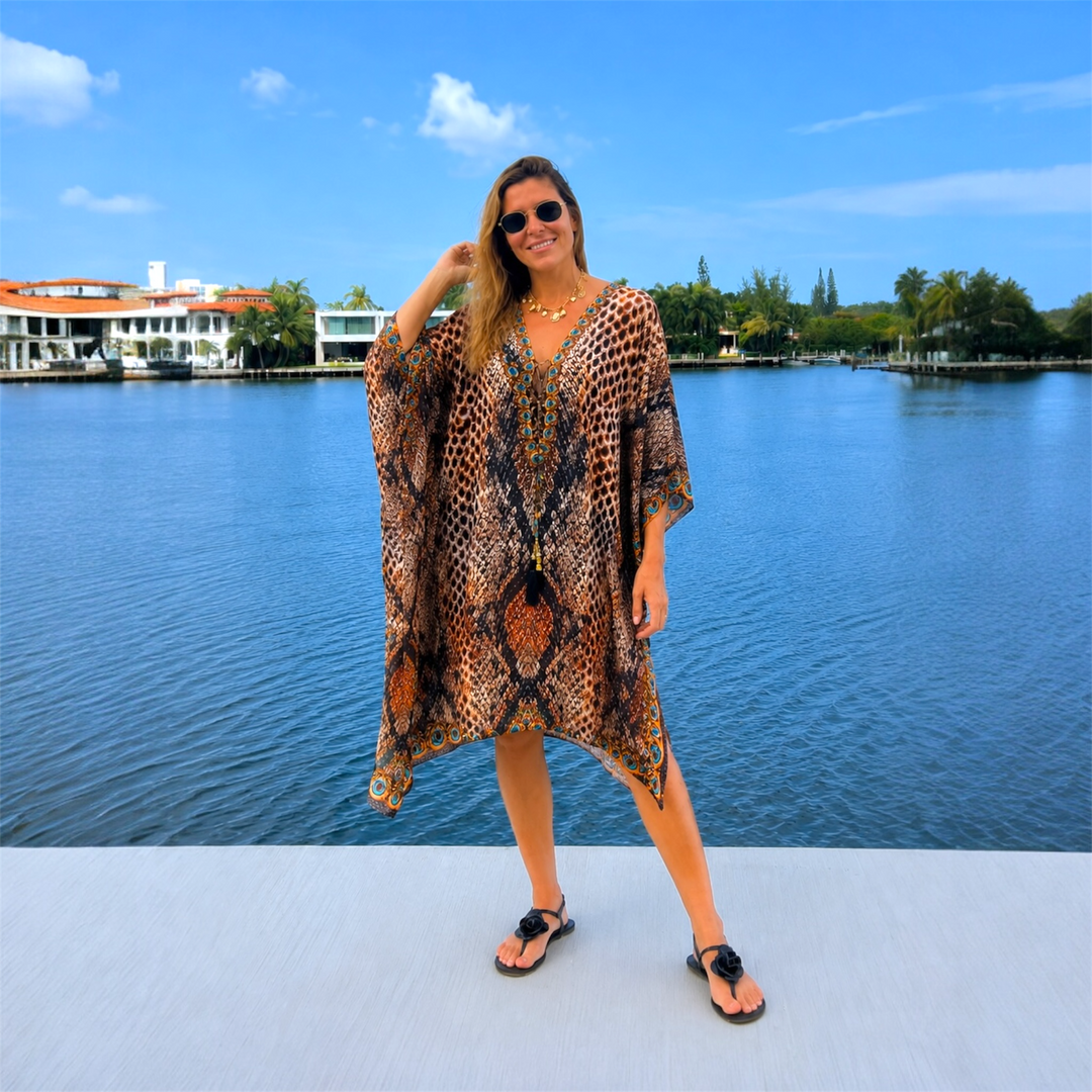 Coco Bella Silk Mix Front Tie Short kaftan  12-20 -More Style Available