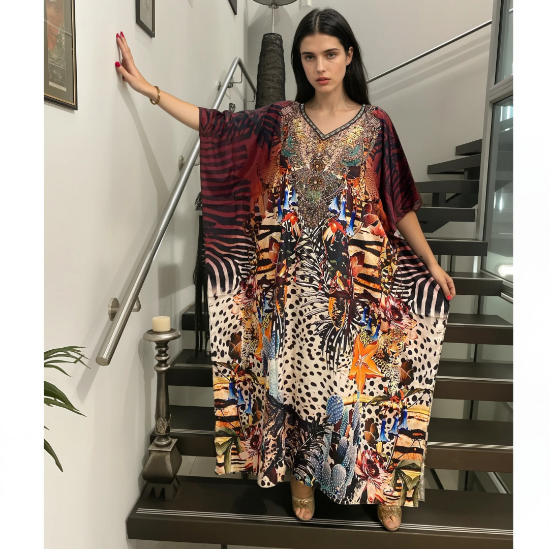 Royal Picasso Maya Silk Mix Bling Kaftan.Sizes Available AU 12-32