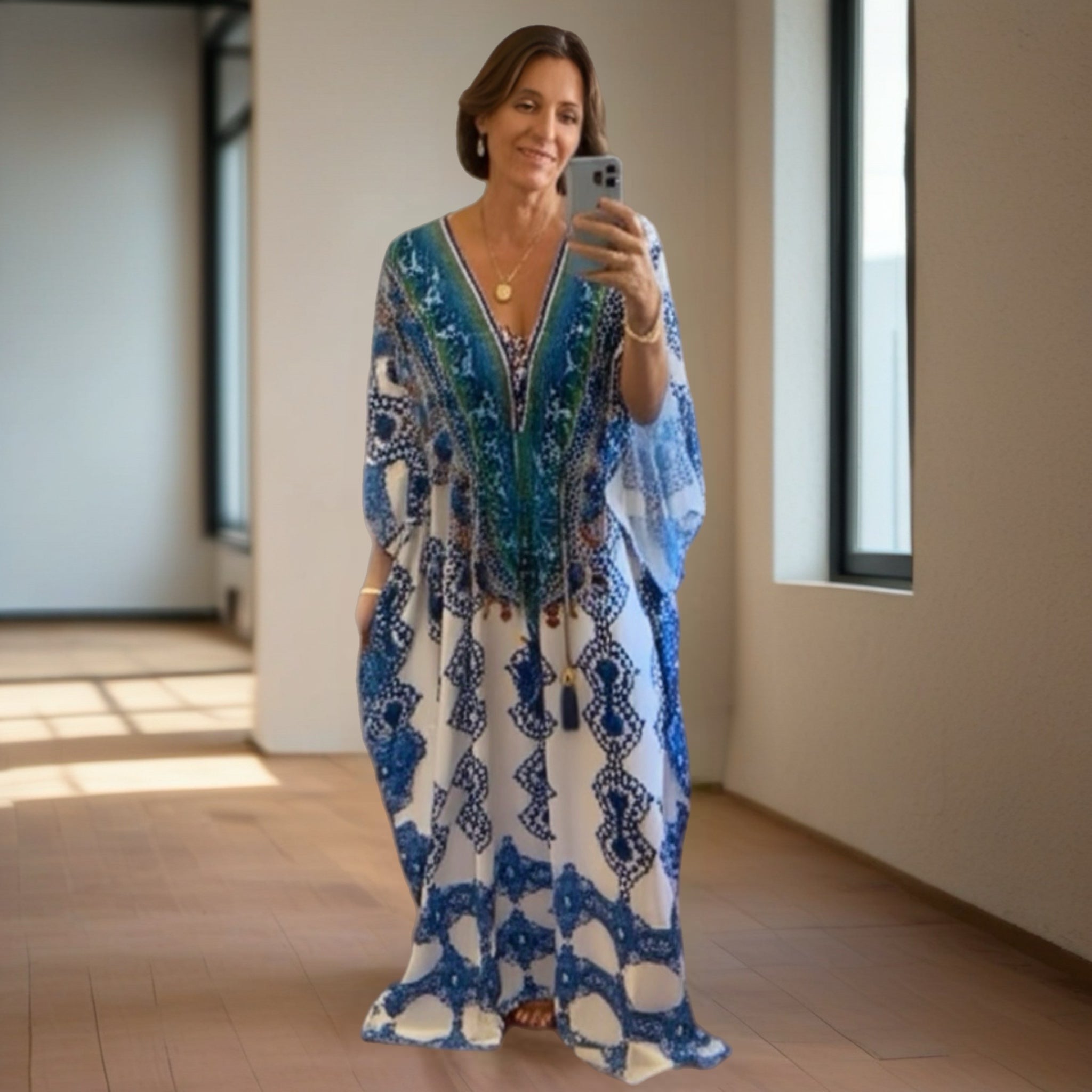 Coco Bella Oceania White Blue kaftan 12-20