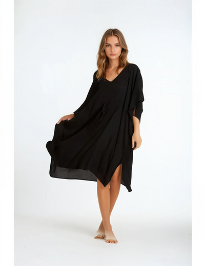 Black Midi Cotton rayon Maya Kaftan Tunic AU 14-30