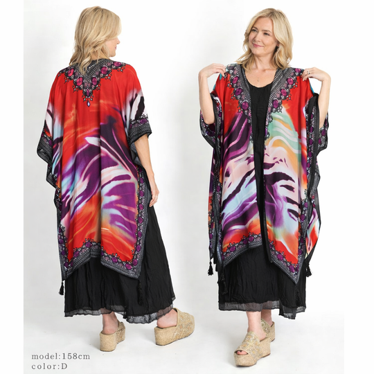 Lightweight Maya Abstract Tassel Kimono – Free Size, Summer