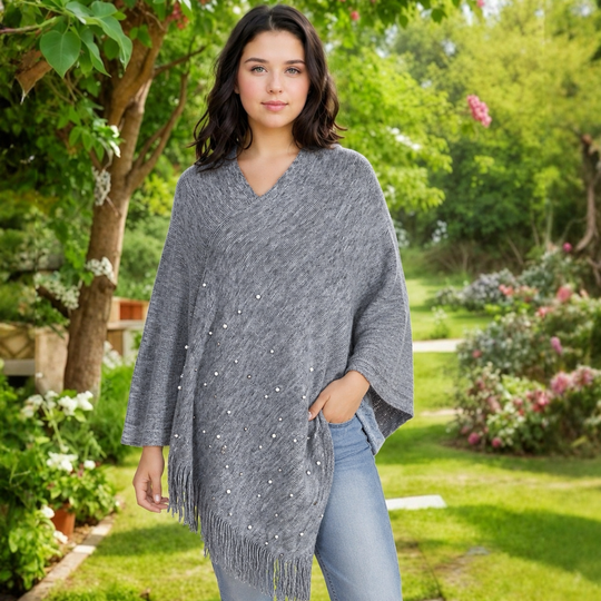 Grey  pearl Winter Poncho Free size