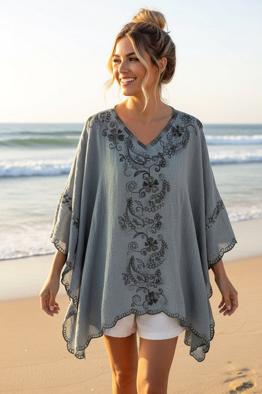 Embroidered Maya Top Tunic Kaftan O/S 14-22