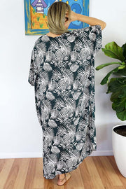 Maya Rayon Charcoal Long Kaftan "Palm Cove" 12-26