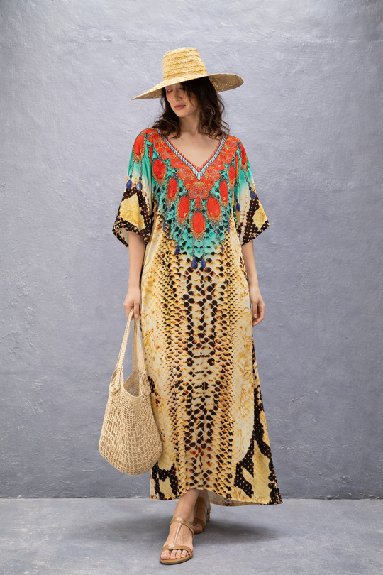 Mia Long Embellished Kaftan Dress
