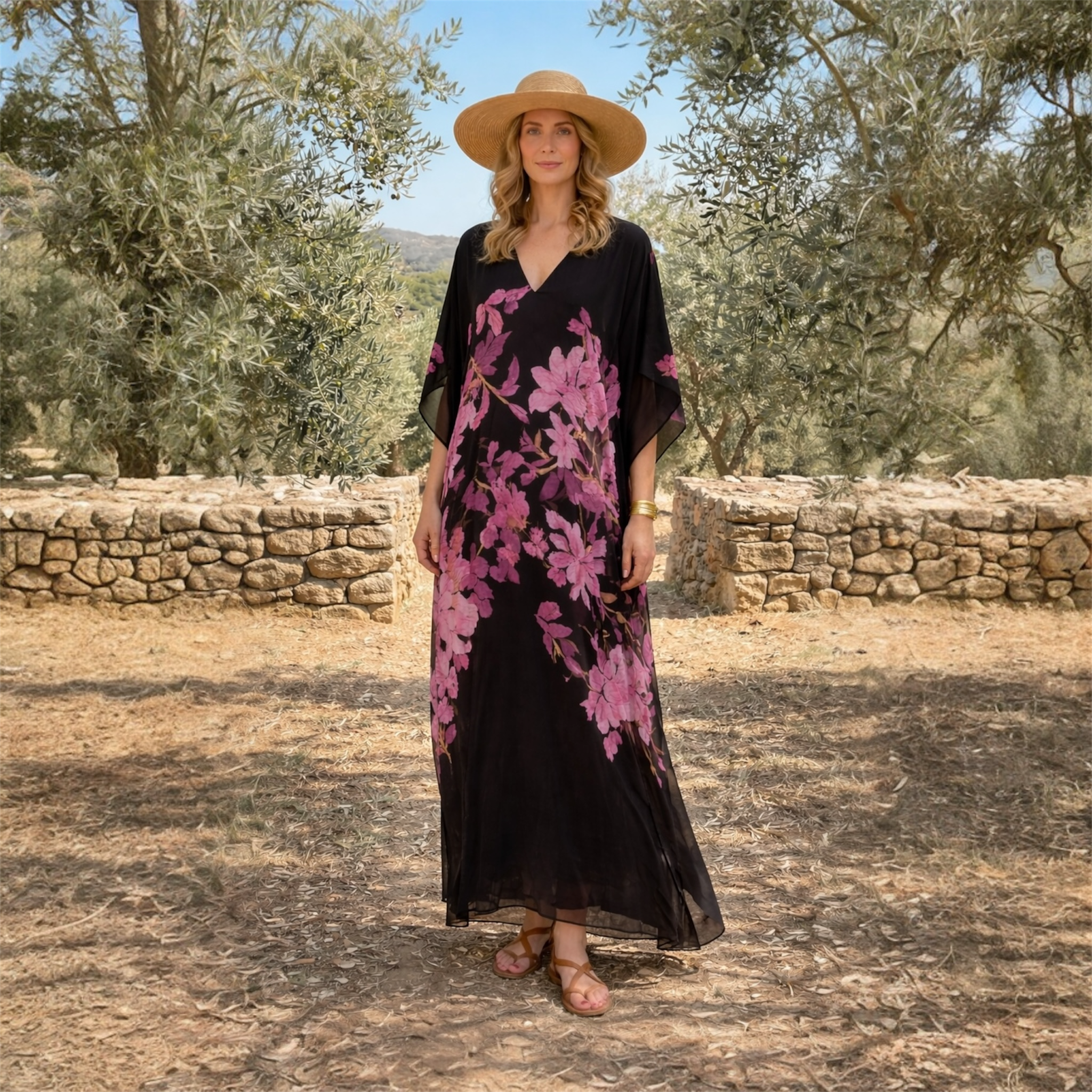 Maya Black DUNE Tropical Boho kaftan - Sizes -AU 14-30