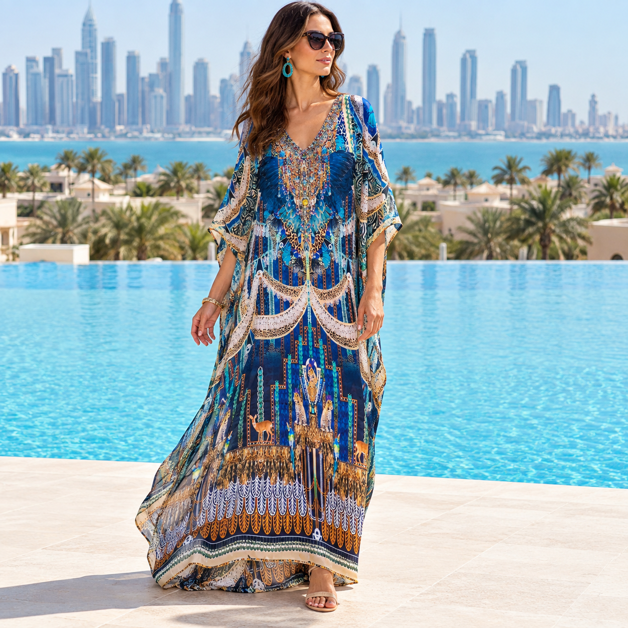 Milana Maya Mix Silk Embellished Bling Kaftan.            Sizes Available AU 12-32