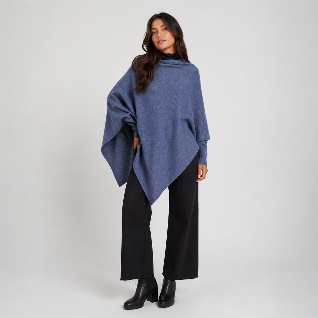 Denim Blue  100% Cashmere Julian Poncho-AU 8-18