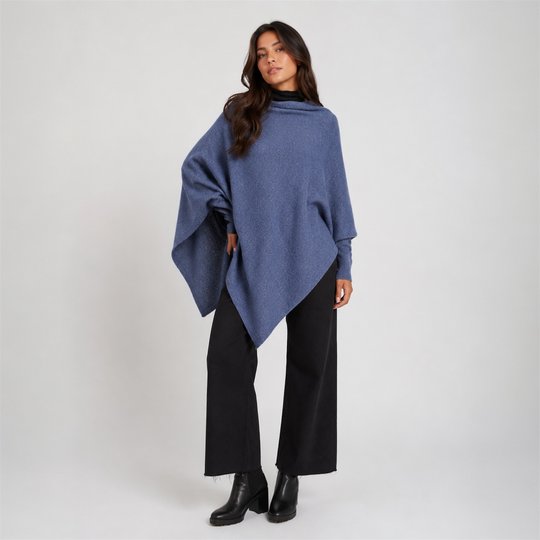 Denim Blue  100% Cashmere Julian Poncho-AU 8-18