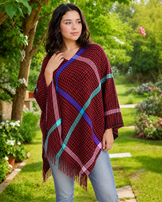 Plaid Poncho Free size-AU 8-18