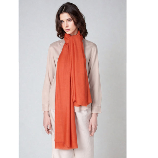 Julian Handwoven Pure Cashmere Orange Shawl/ Scarf