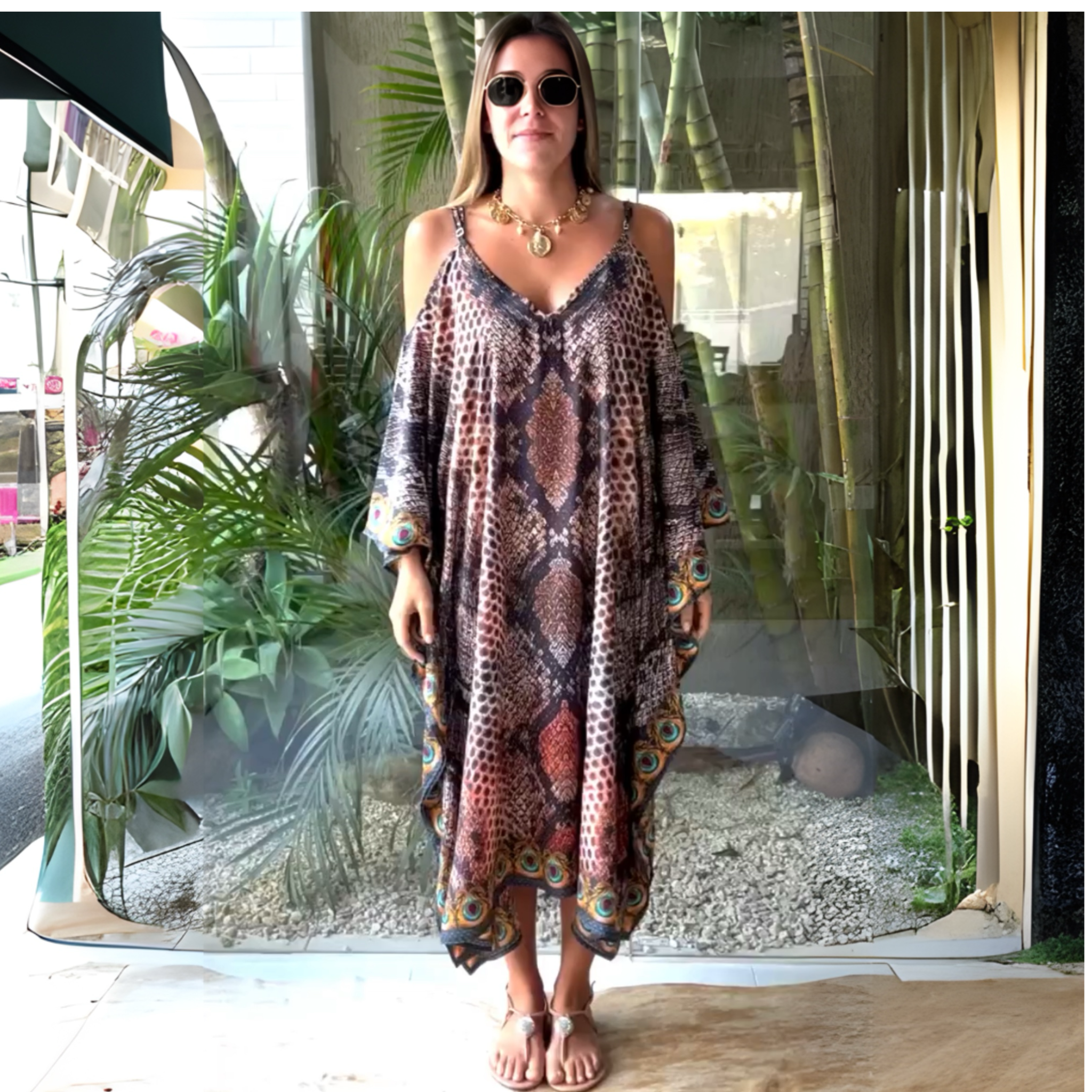 Animal Love Cold Shoulder Midi Coco Bella Kaftan 12-20