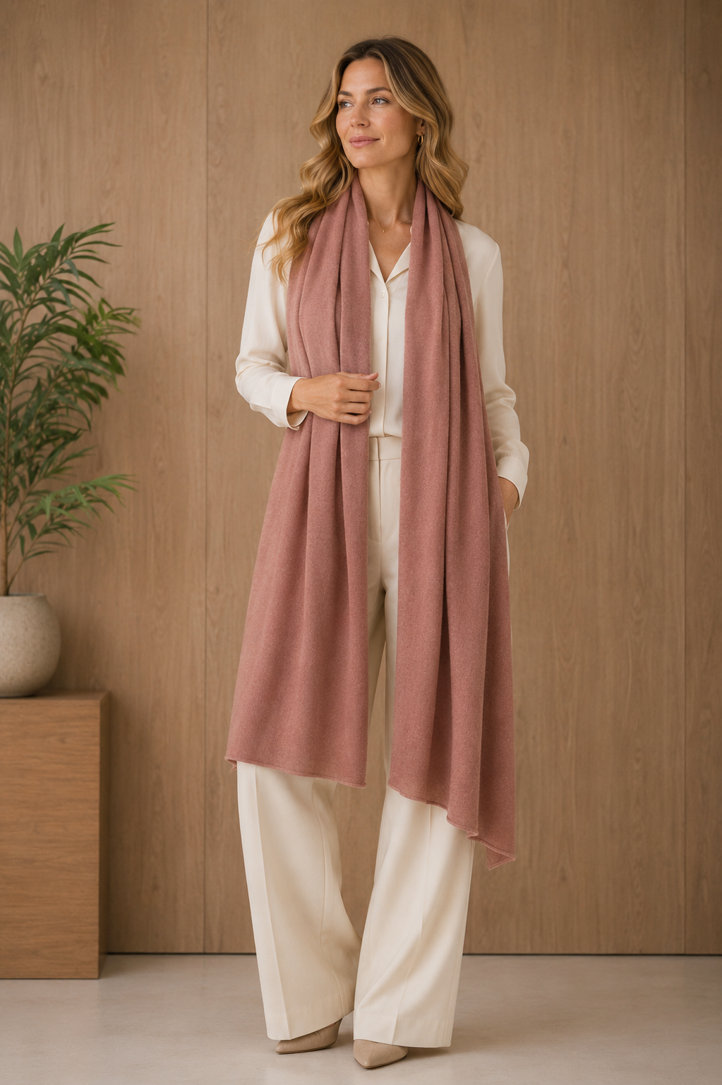 Julian Single Ply Cashmere Wrap-Rosewood