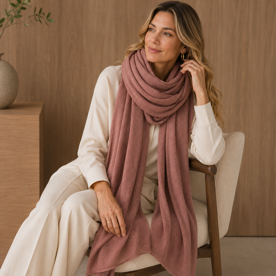 Julian Single Ply Cashmere Wrap-Rosewood