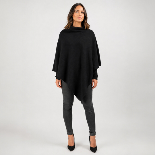 Black 100% Cashmere Julian Poncho-AU 8-18