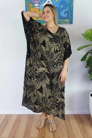 Rayon Tropical Black Beetlnut  Maya Kaftan