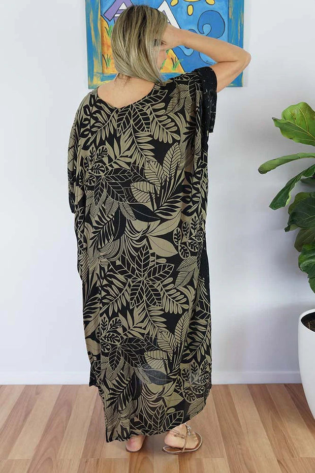 Rayon Tropical Black Beetlnut  Maya Kaftan