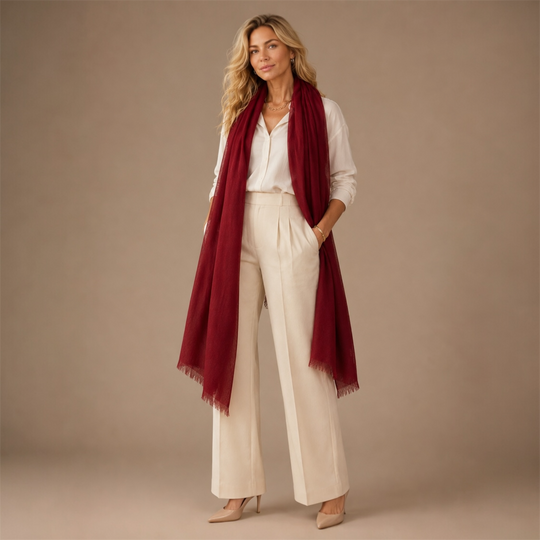 Burgundy Julian Cashmere Ultra fine  oversized scarf/ wrap/ shawl