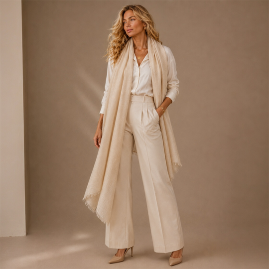 Natural Beige Julian Cashmere Ultra fine  oversized scarf/ wrap/ shawl