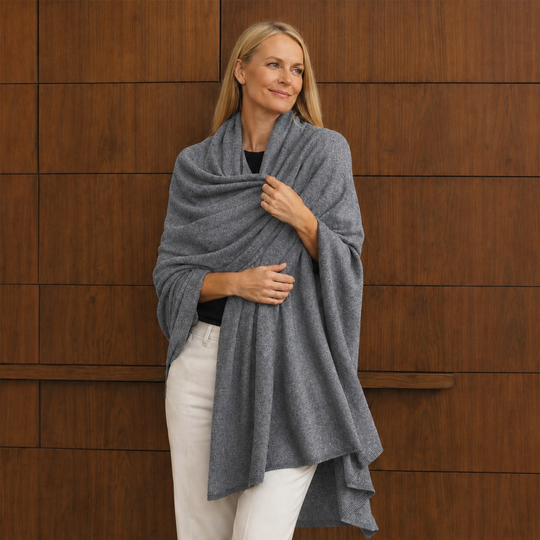 Julian Cashmere Extra large Travel Wrap/Shawl-Charcoal Grey