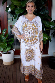 White Brown bling Maya Kaftan one size fits AU 12-26