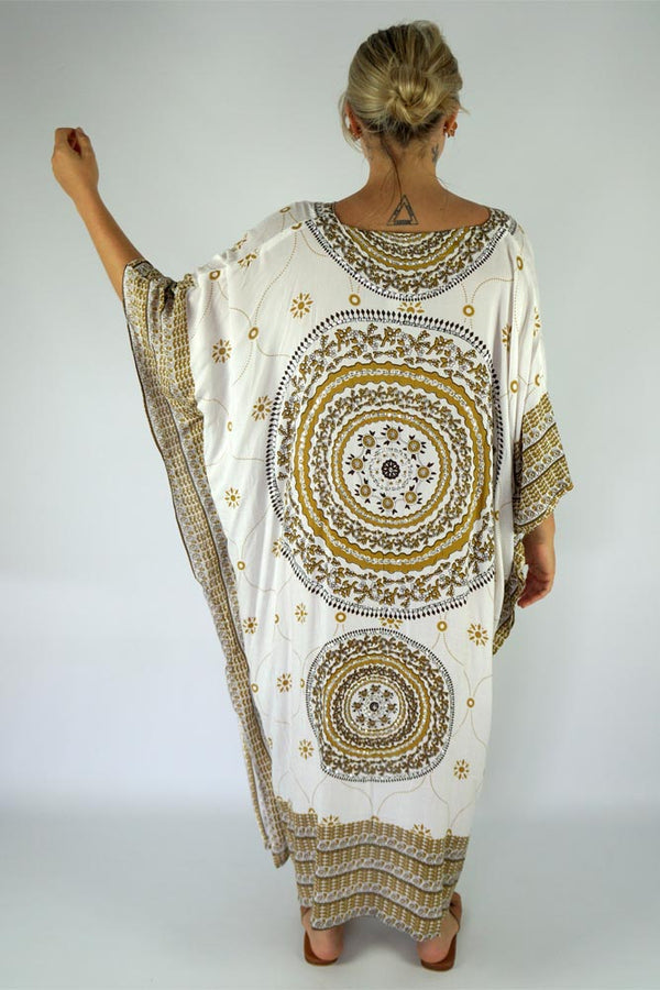 White Brown bling Maya Kaftan one size fits AU 12-26