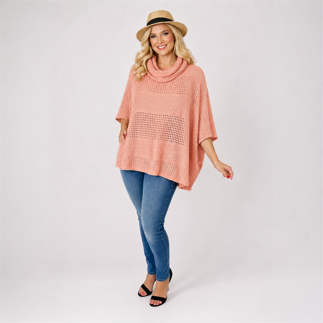 Peach Pink  Knitted Maya Cardigan Poncho OFSA 12-22