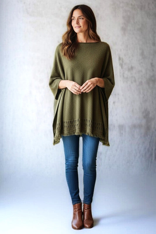 Maya Olive Knitted Cardigan Poncho One Size
