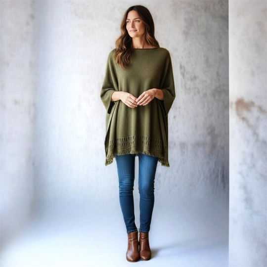 Maya Olive Knitted Cardigan Poncho One Size
