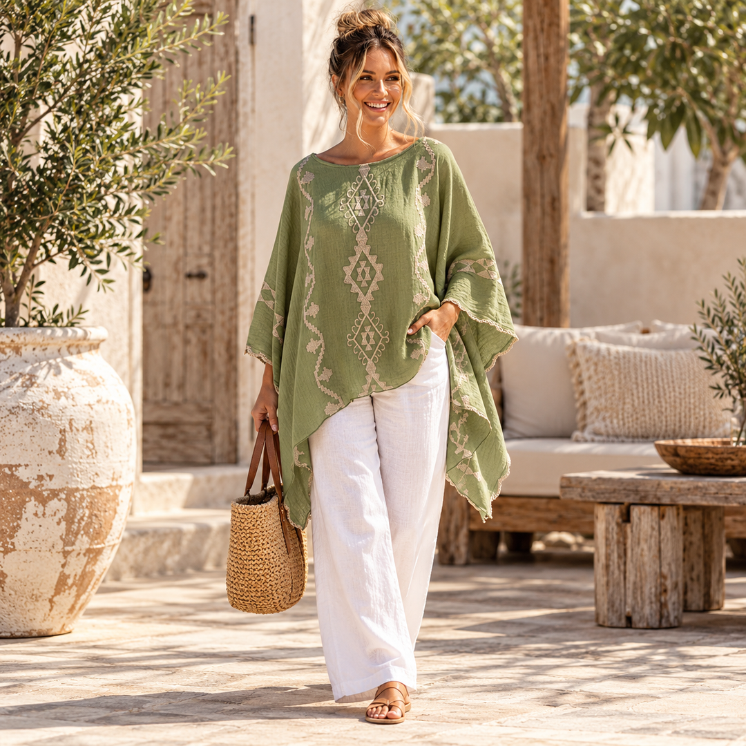 Green Embroidered Maya Top Tunic Kaftan O/S 14-22