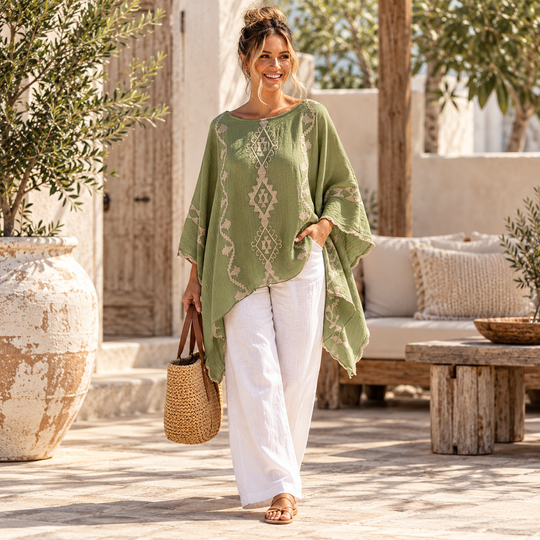 Green Embroidered Maya Top Tunic Kaftan O/S 14-22