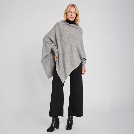 Heather Grey 100% Cashmere Julian Poncho-AU 8-18
