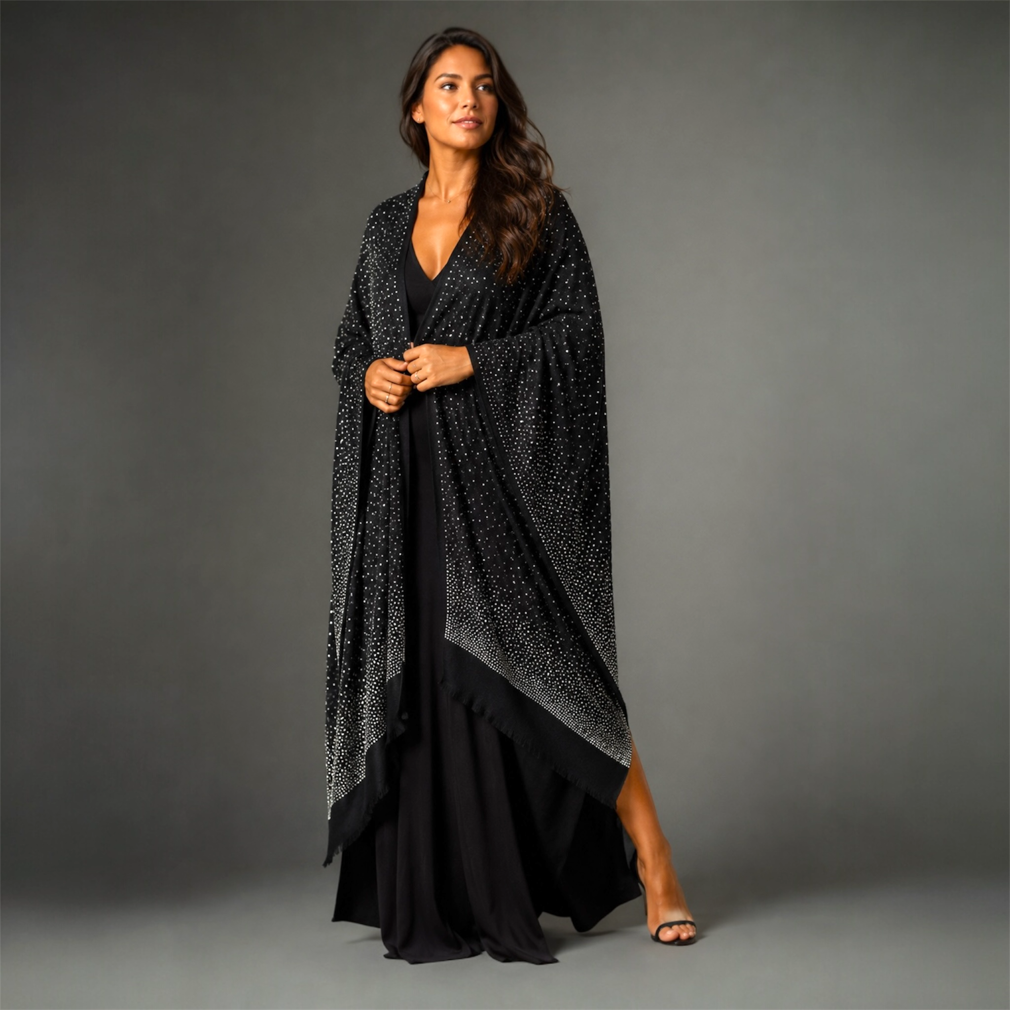 Black Julian Cashmere Pashmina Swarovski Crystals Handwoven Wedding Wrap Shawl