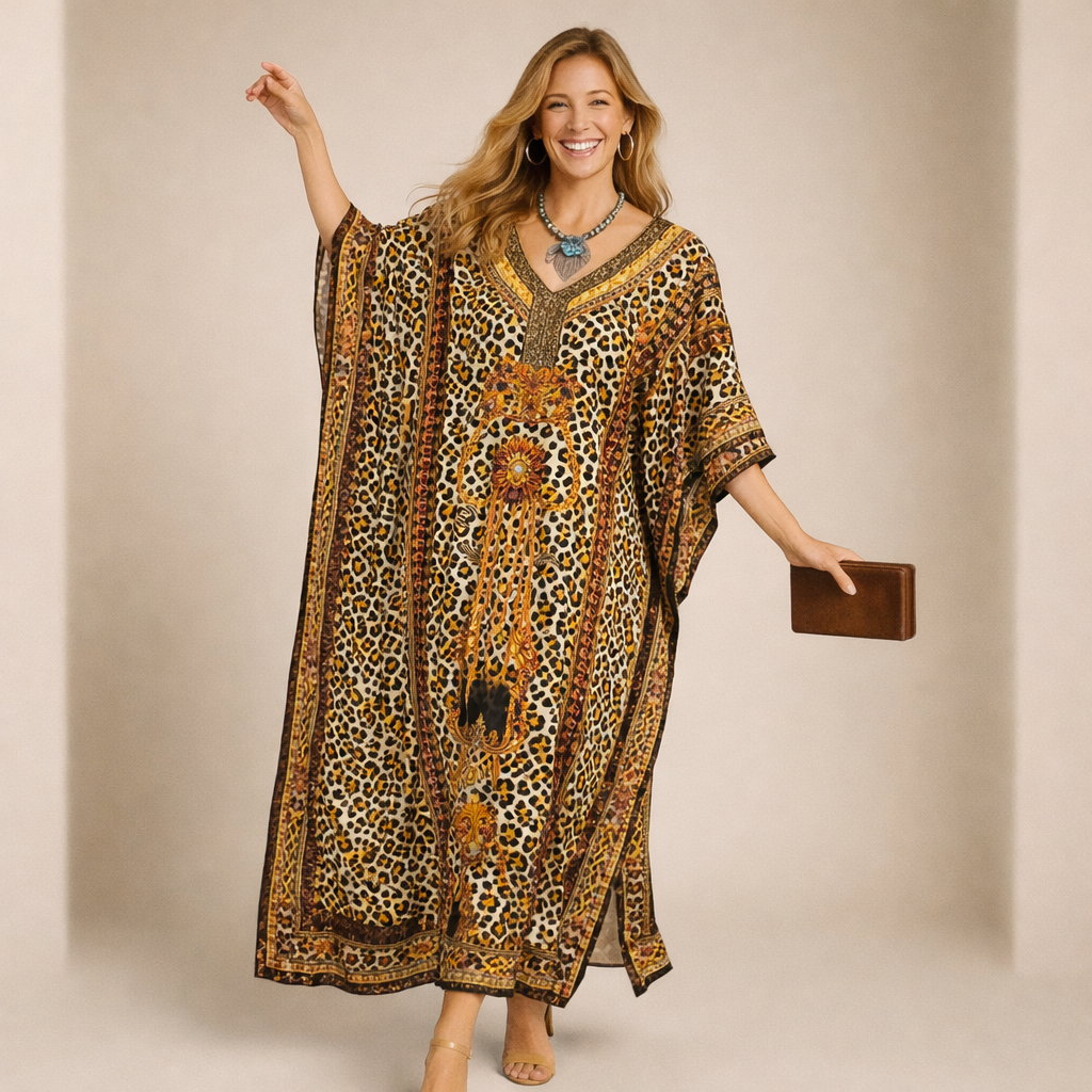 Maya Brown Tropical Animasa Boho kaftan - Sizes -AU 14-30