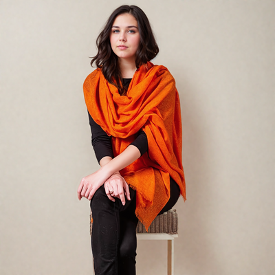 Julian Handwoven Pure Cashmere Orange Shawl/ Scarf