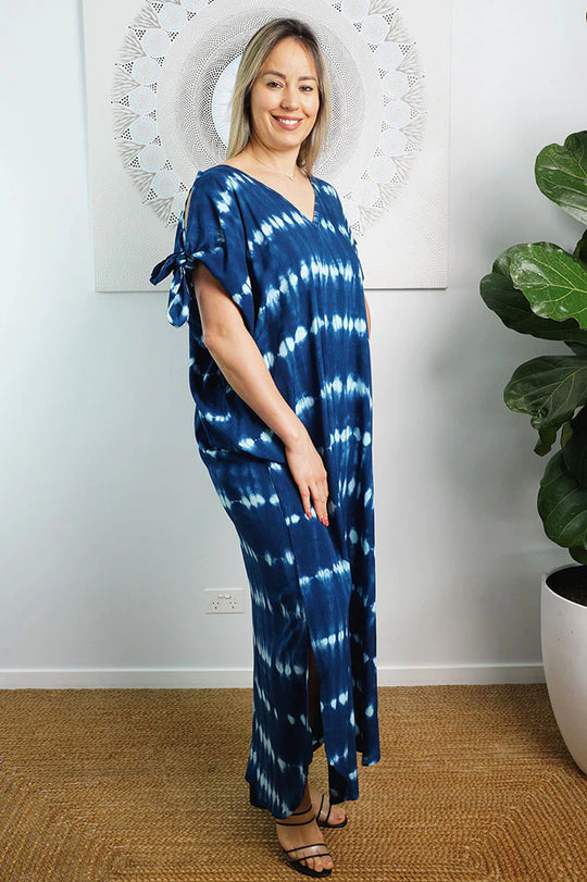 Blue Coco Bella MIDI Cool Rayon Kaftan Cold Shoulder – Summer Dress