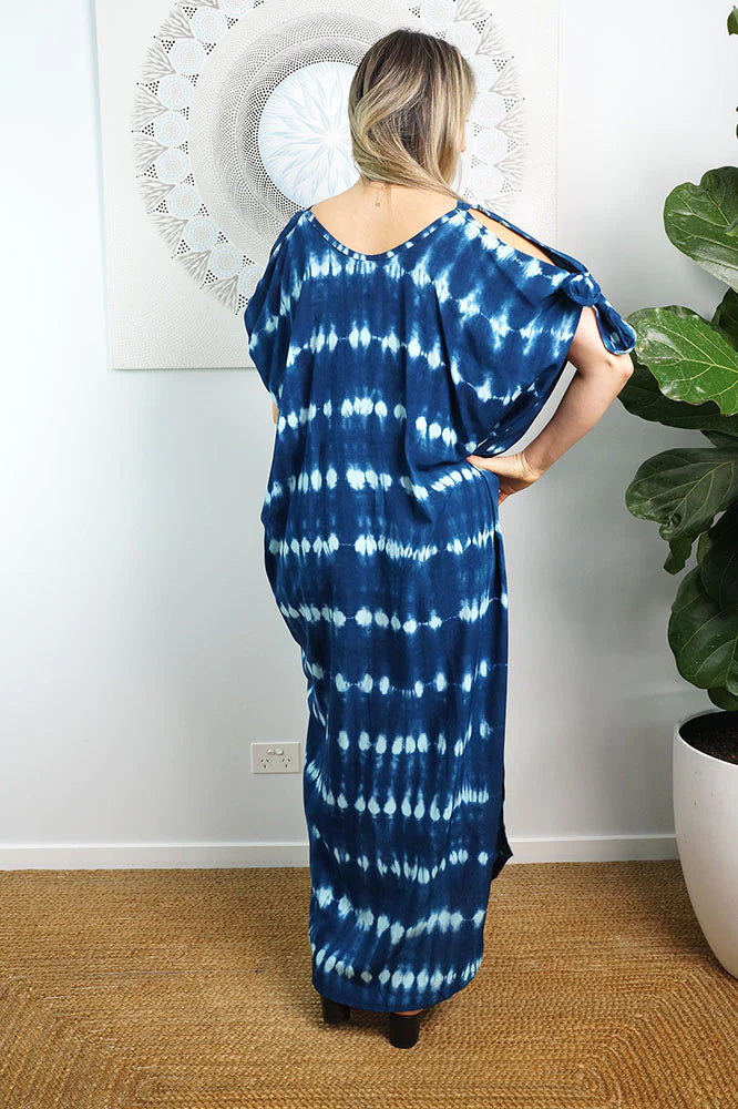 Blue Coco Bella MIDI Cool Rayon Kaftan Cold Shoulder – Summer Dress