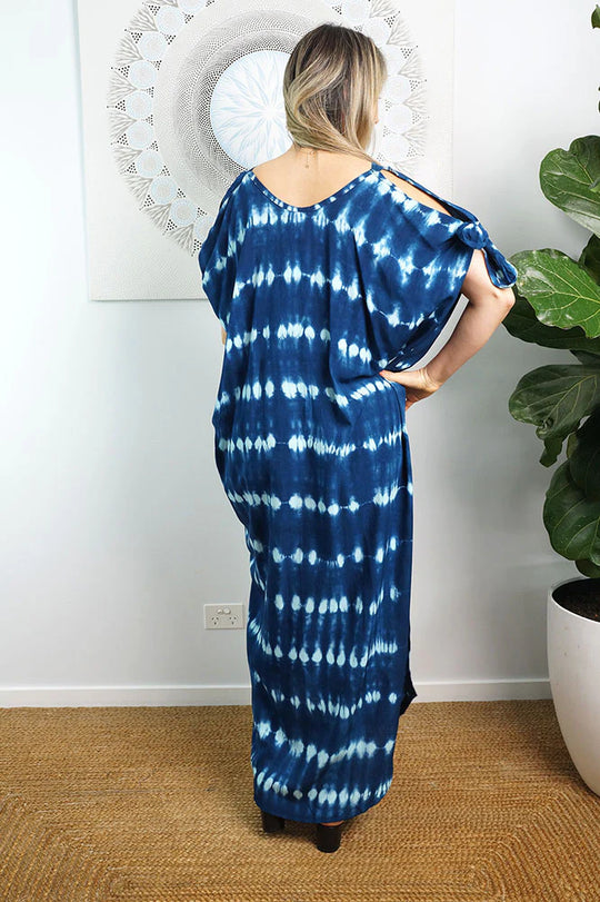 Blue Coco Bella MIDI Cool Rayon Kaftan Cold Shoulder – Summer Dress