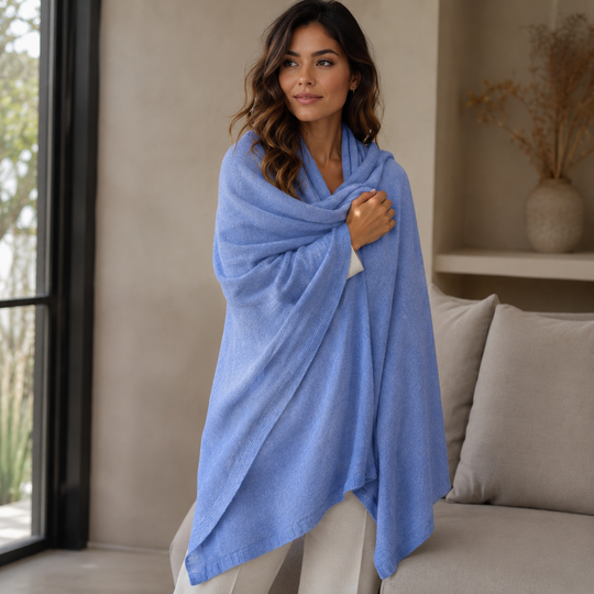 Julian 100% Cashmere Knitted 2 Ply  Extra large Travel Wrap/Shawl