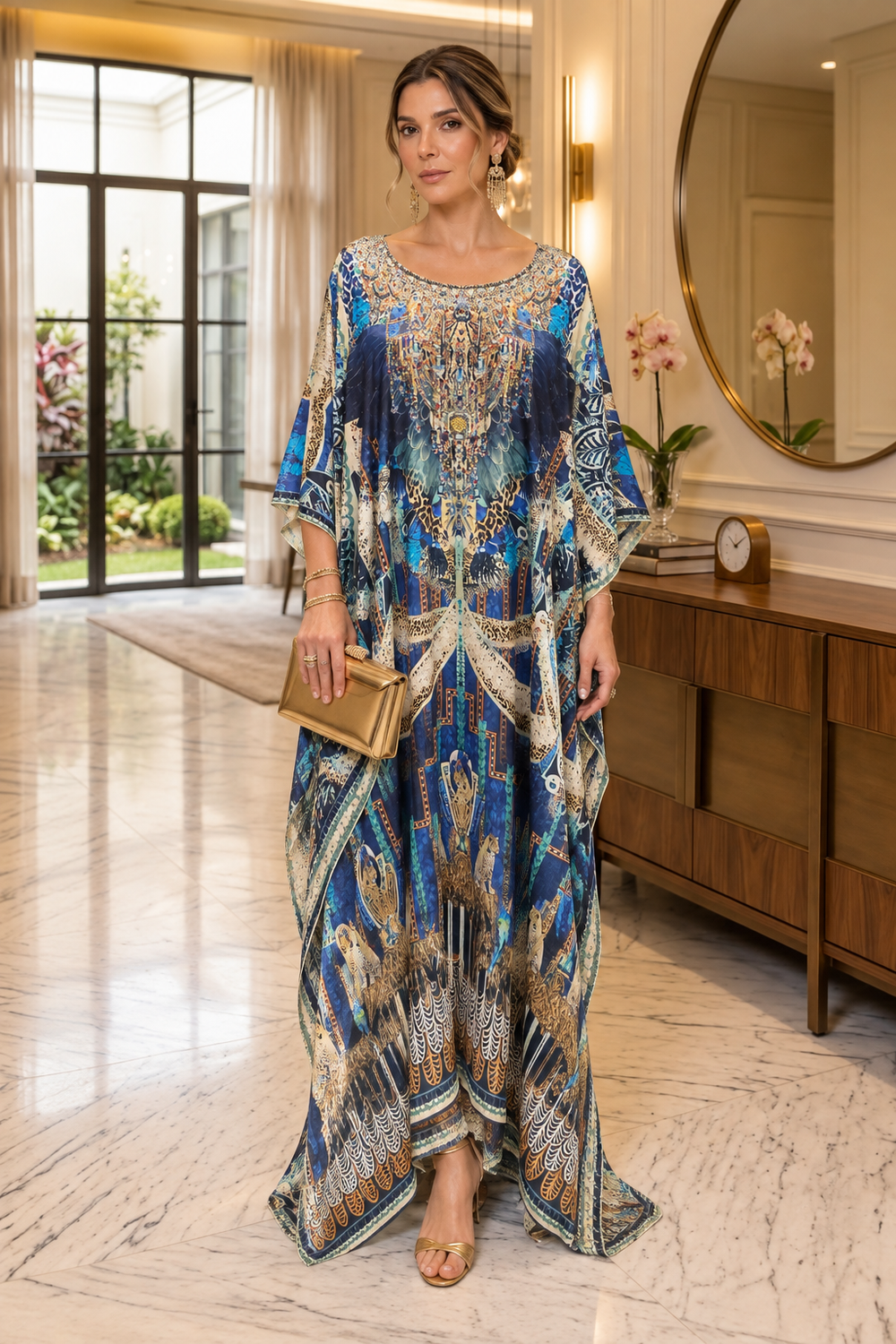 Royale Mikasa Maya Mix Silk Embellished Bling Kaftan.            Sizes Available AU 12-32