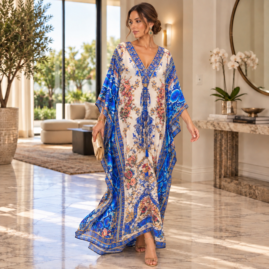 Sera Maya Mix Silk Embellished Bling Kaftan.            Sizes Available AU 12-32