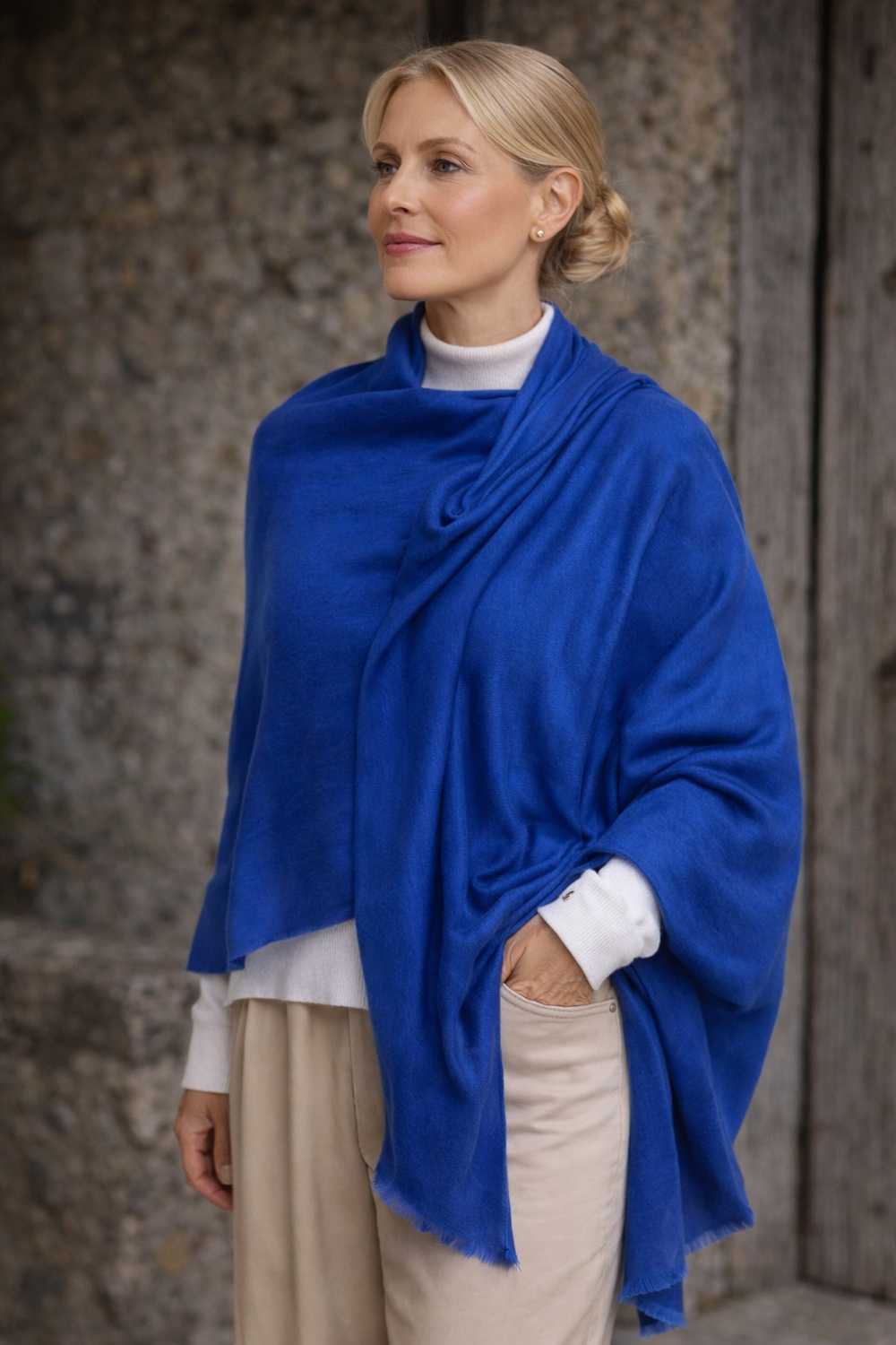 Julian Oversized Royal Blue handwoven pure cashmere scarf