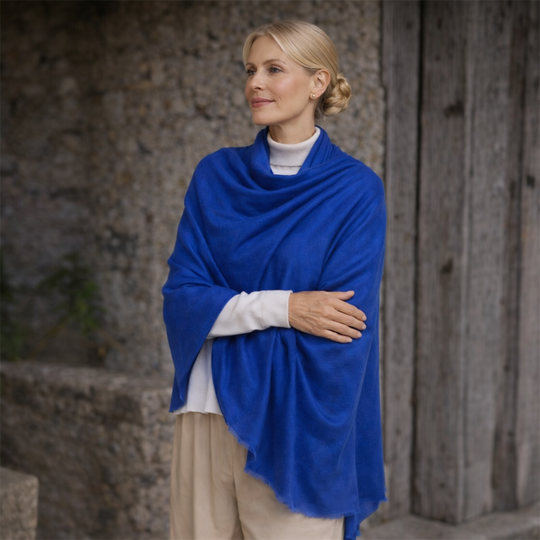 Julian Oversized Royal Blue handwoven pure cashmere scarf