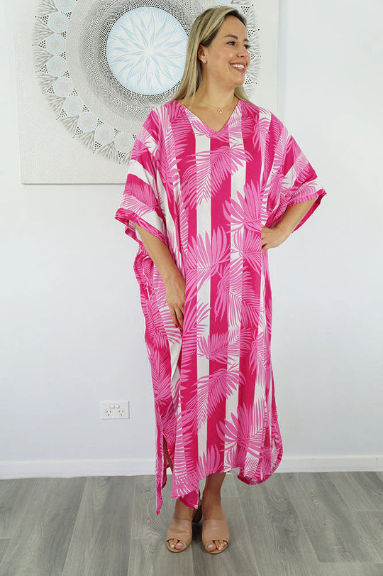 Fern n stripes Maya Rayon Pink Kaftan 12-26